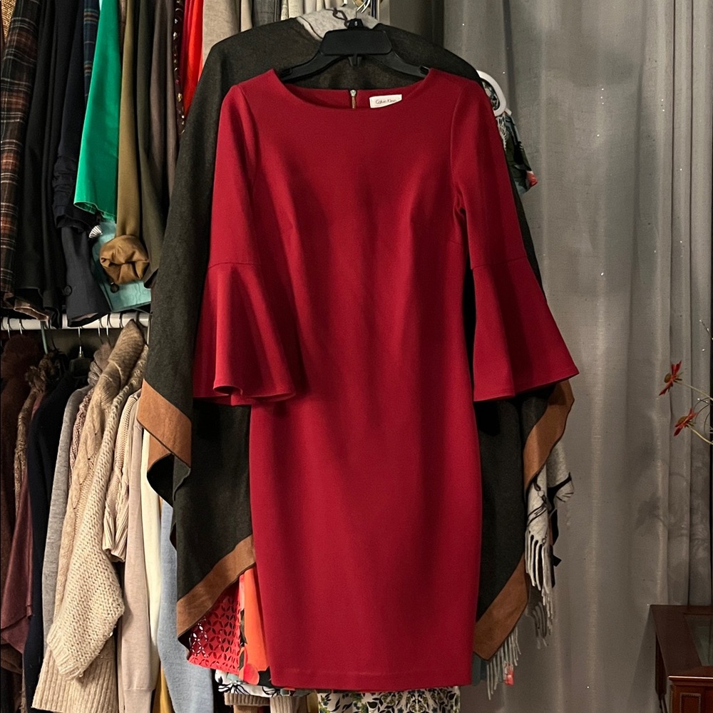 Elegant Red Bell Sleeve Dress Calvin Klein size 2
